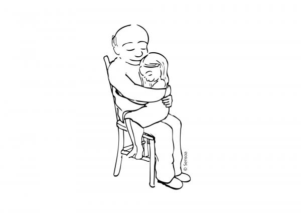 Meisje van 6 zit op schoot opa Meisje van 6 zit op schoot opa